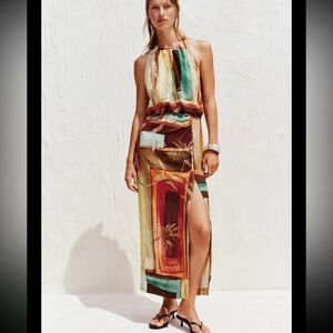 Zara Multicolor Halter Maxi Dress